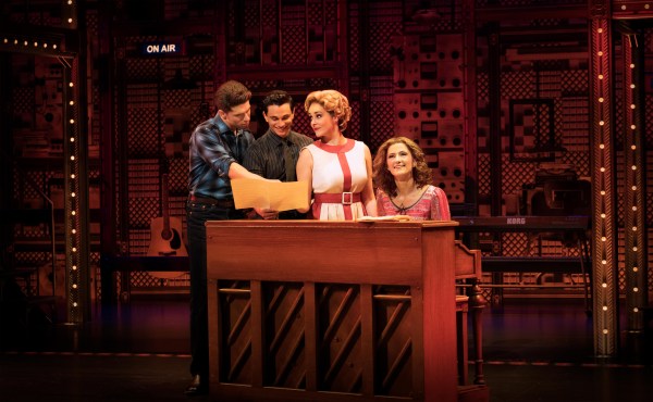 Josh Piterman, Mat Verevis, Lucy Maunder and Esther Hannaford as Carole King in Beautiful The Carole King Musical. Photo BEN SYMONS