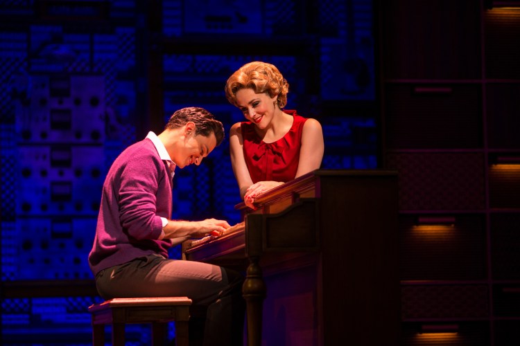 Mat Verevis as Barry Mann and Lucy Maunder as Cynthia Weil in Beautiful The Carole King Musical. Photo by_BEN SYMONS